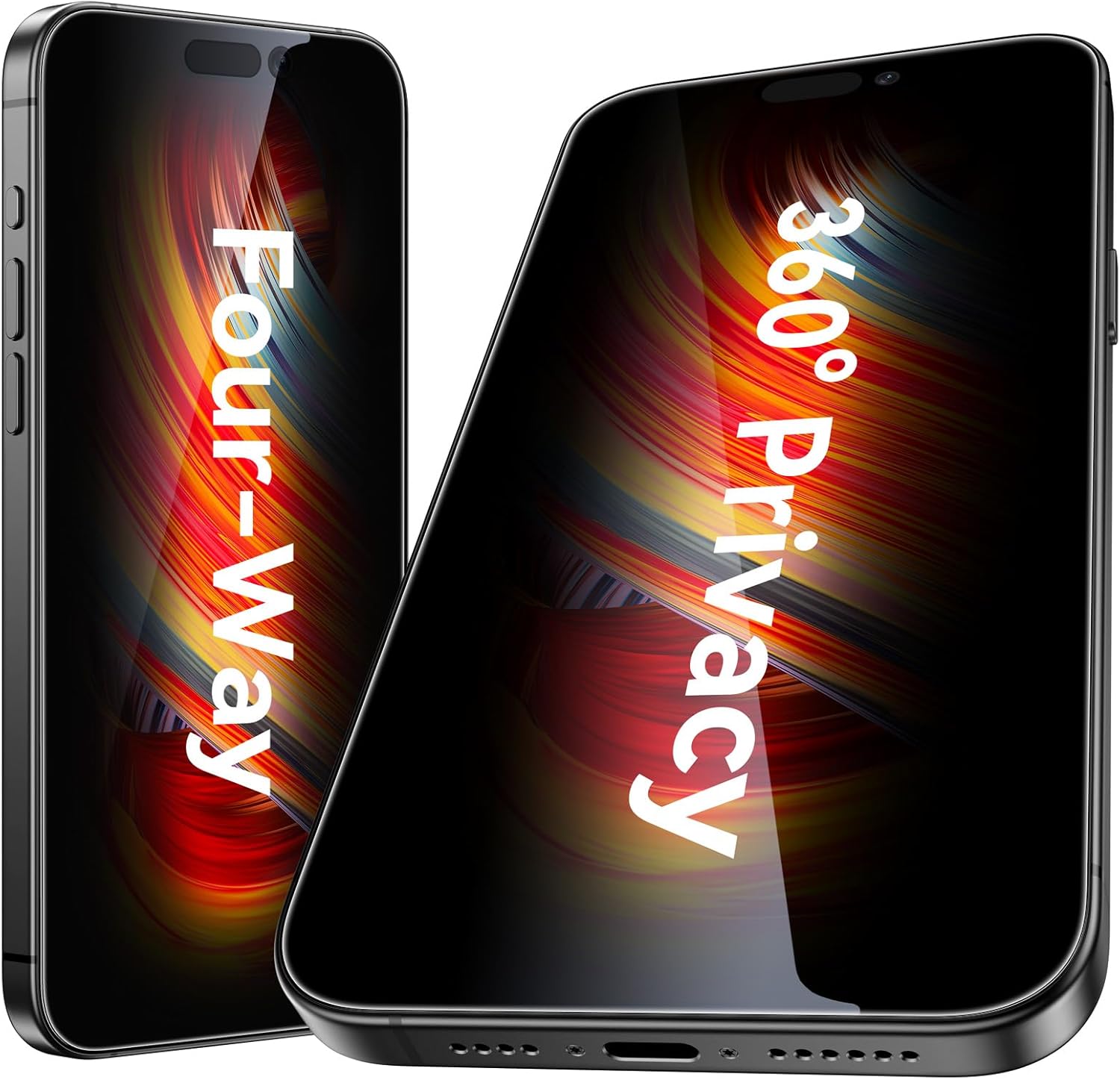 Esanik 2 Pack 360 Degree 4-way Anti-spy for iPhone 15 Pro Max Privacy Screen Protector 6.7'' Tempered Glass, Installation Frame, 9H Hardness