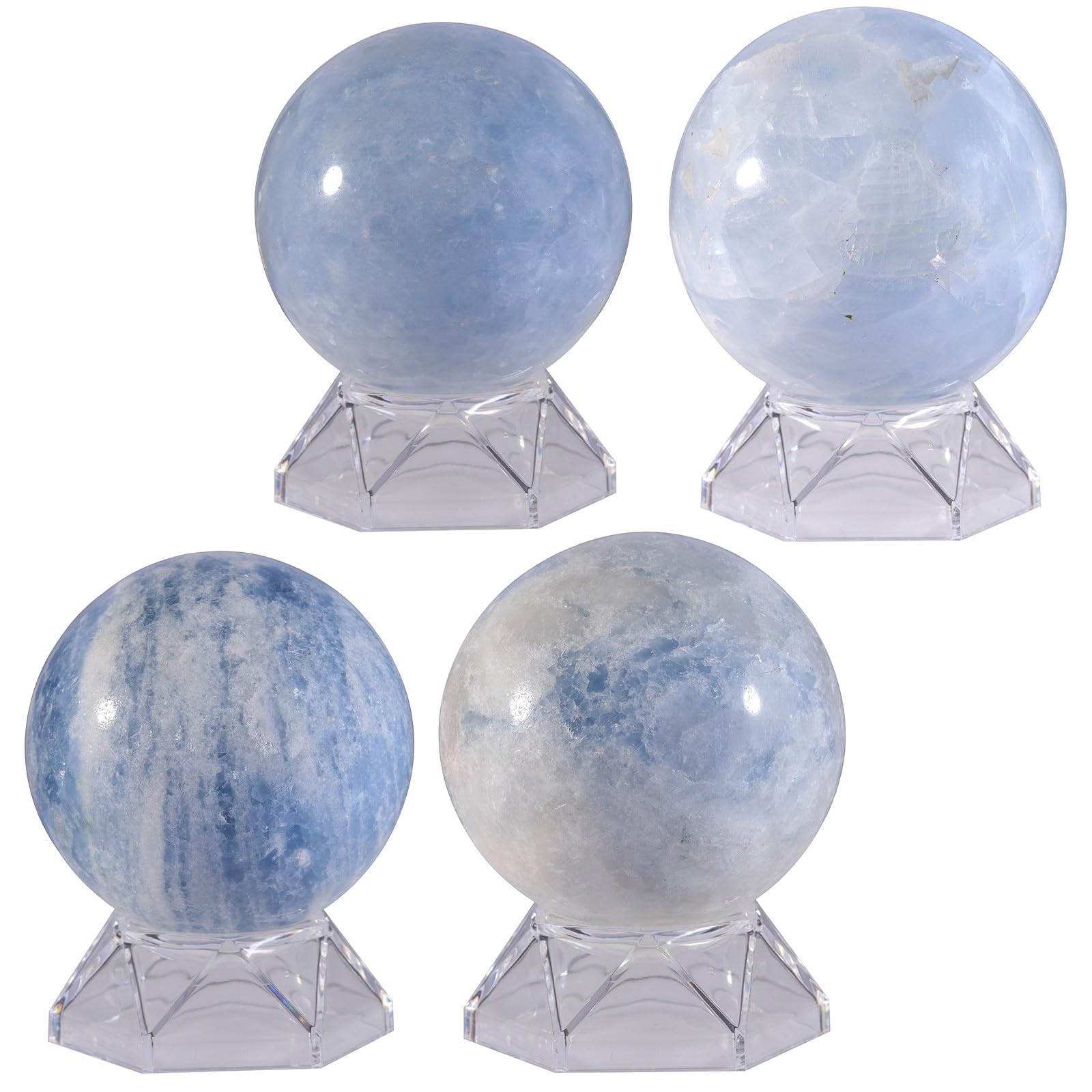KYEYGWO Natürliche Poliert Blauer Celestit Kristall Kristallkugel mit Acryl Ständer Edelstein Figurine Steinkugel Ornamente für Dekoration Meditation Wahrsagerei, 61-70mm
