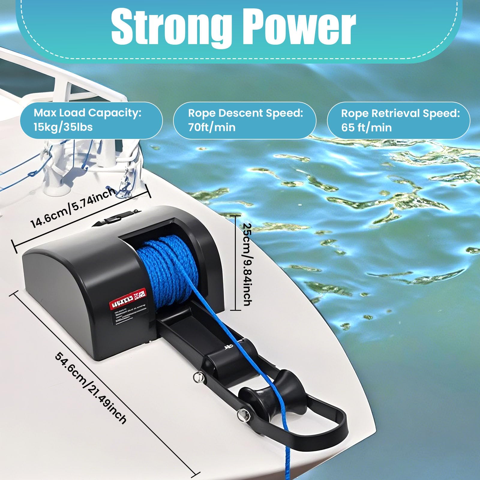 Kit verricello elettrico per ancora da barca da 12 V - Sistema di verricello marino per acqua salata ad alta resistenza con corda da 100 piedi e telecomando per barche da pesca e pontoni da 24 piedi