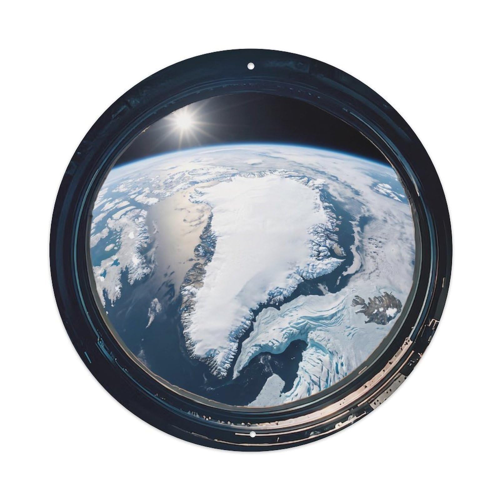 Metal Tin Sign Earth Greenland Ice from Space Station Porthole