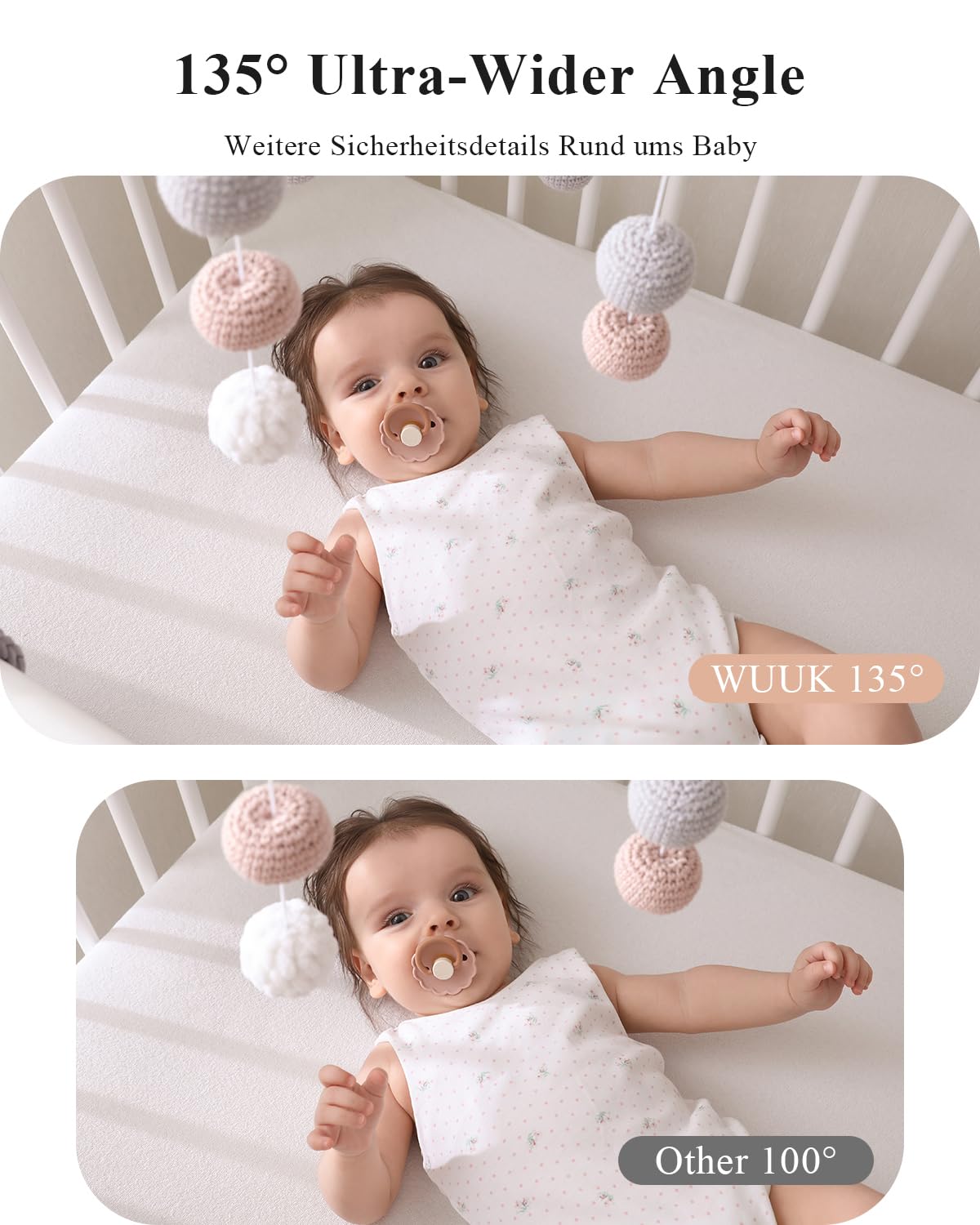 WUUK 2K Babyphone mit 2 Kameras (1 blau, 1 rosa), 5,5 Zoll Display | 360° Kamera, 135° Weiter Blickwinkel, APP Unterstützen, One-Touch-Anruf, Bewegungs/Geräuscherkennung, White Noise