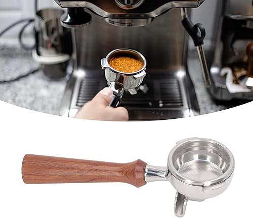 Miniatura 4 de TOPINCN Portafiltro de 2.283 in, portafiltro de doble boquilla para máquinas Nuova, cesta de filtro de acero con mango de madera maciza, mango