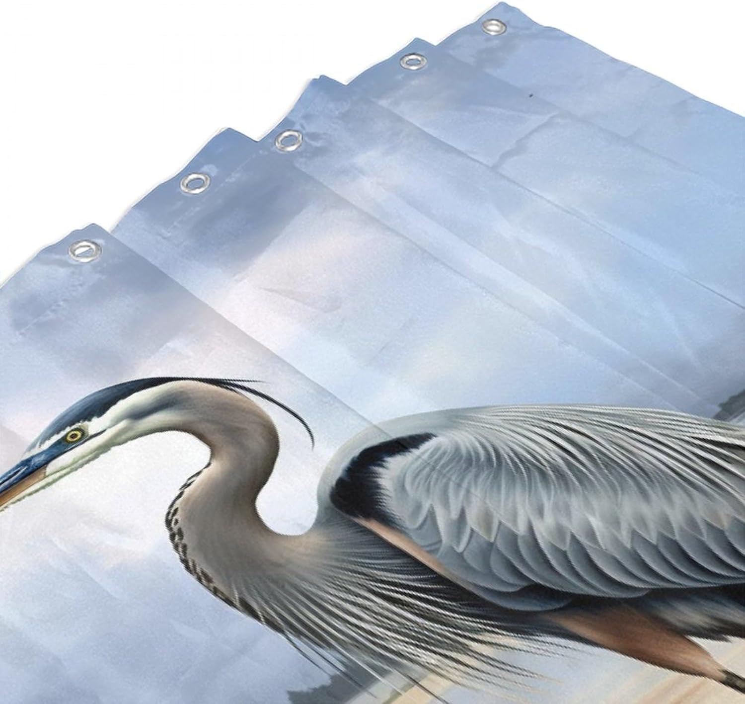 Beach Blue Heron Shower Curtain, Rustic Ocean Coastal Bird Waterproof Bath Curtains, Polyester Fabric Bathtub Curtain for Bathroom Decor 72x84Inch(183x214cm)