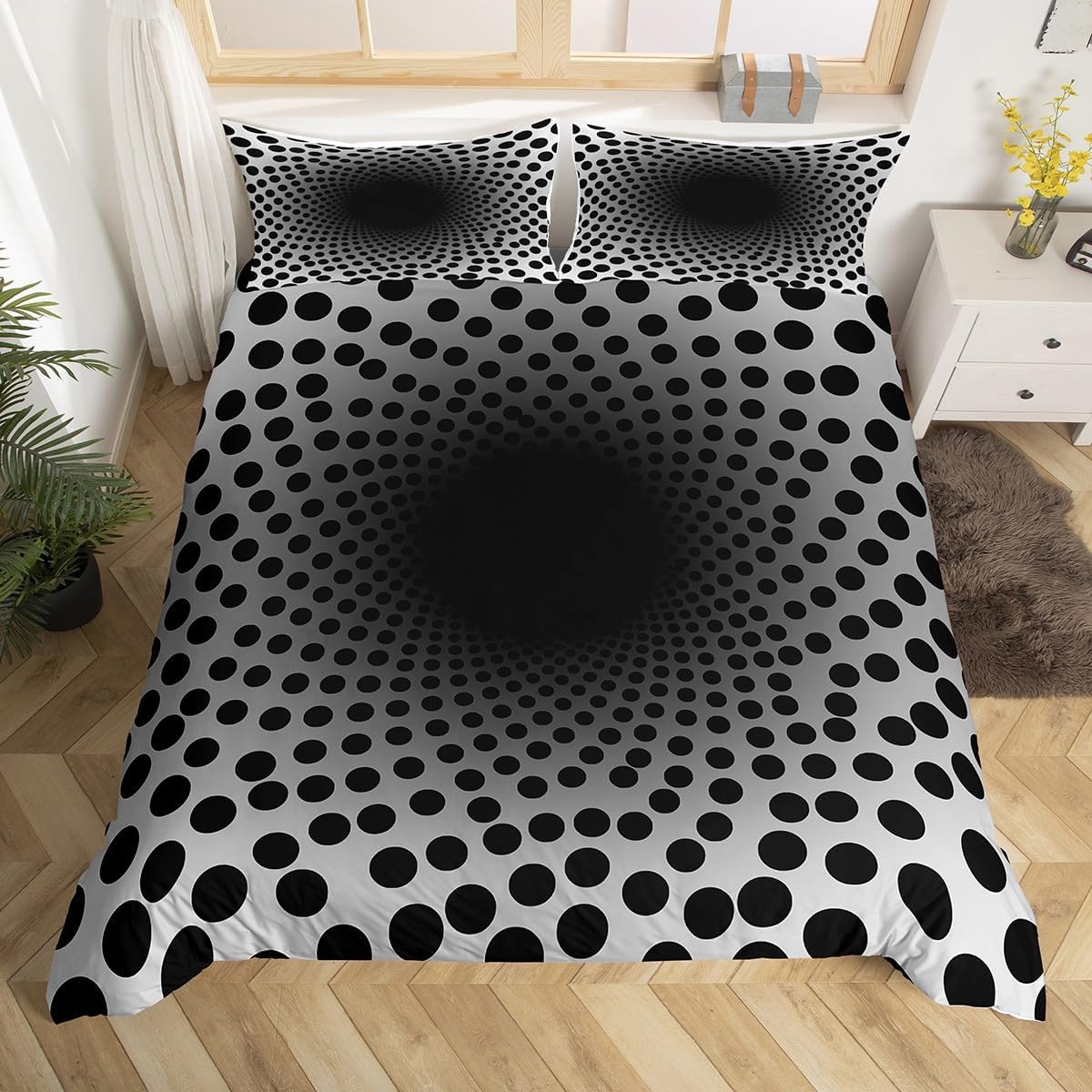 Erosebridal Geometric Comforter Cover Twin Size Black White Polka Dot Bedding Set for Kids Boys Teens Man Modern Abstract Duvet Cover Optical Illusion Bedspread Cover 1 Pillow Case