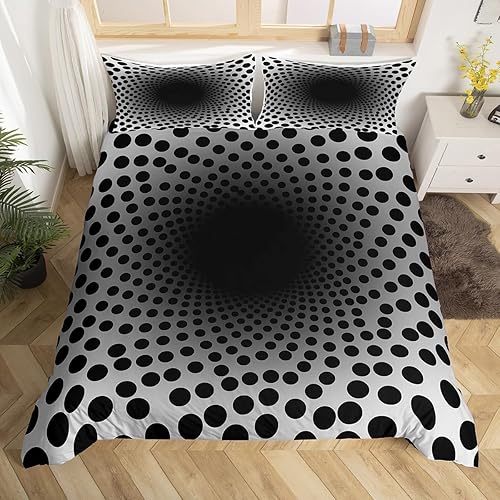 Miniatura 4 de Erosebridal Juego de funda de edredón geométrica, tamaño King, color negro y blanco, con lunares para niños, adolescentes, hombres, funda de edredón