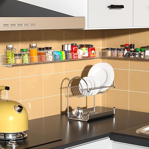 Miniatura 3 de NIUBEE Organizador de especias montado en la pared, paquete de 3 soportes de almacenamiento de especias de acrílico transparente, organizador de