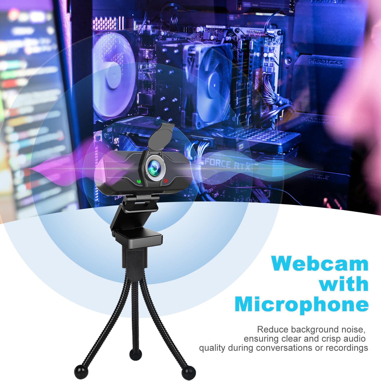 Cámara web para PC 1080p, cámara web de PC con micrófono y visión amplia, corrección automática de luz, cámara web de computadora para escritorio, cámara web USB C Plug & Play para laptop, PC