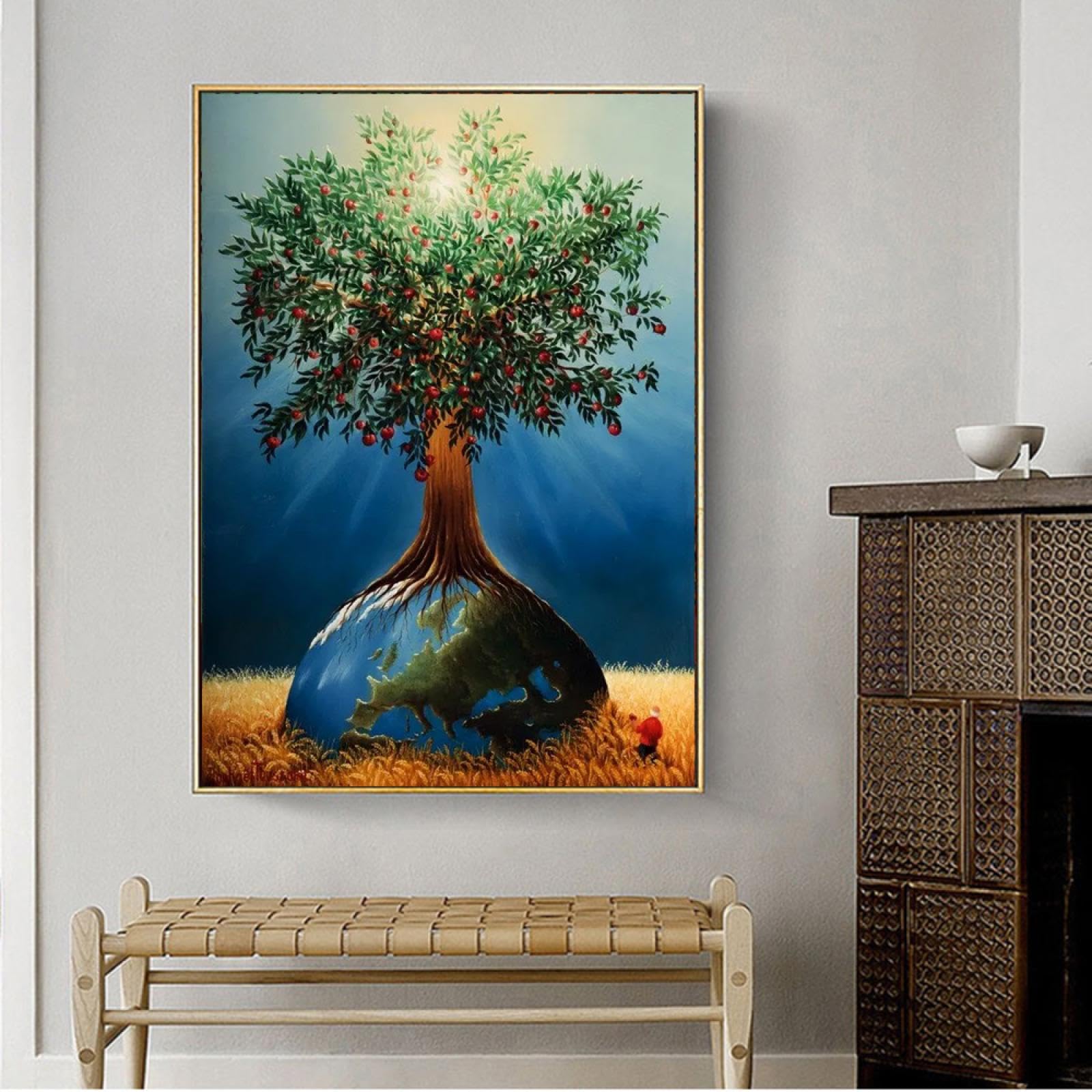 KDXAOBEI Árbol de la vida Lienzo abstracto Pósteres e impresiones Paisaje Arte nórdico moderno Pinturas en la pared Imágenes artísticas Decoración 70x100cm (28x39in) con marco dorado