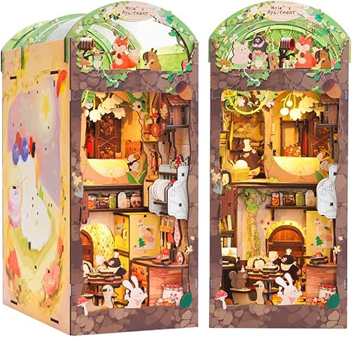 Miniatura 13 de CUTEBEE Kit de rincón de libros - Kit de casa de muñecas en miniatura para bricolaje para adultos y adolescentes, modelo de estantería para libros