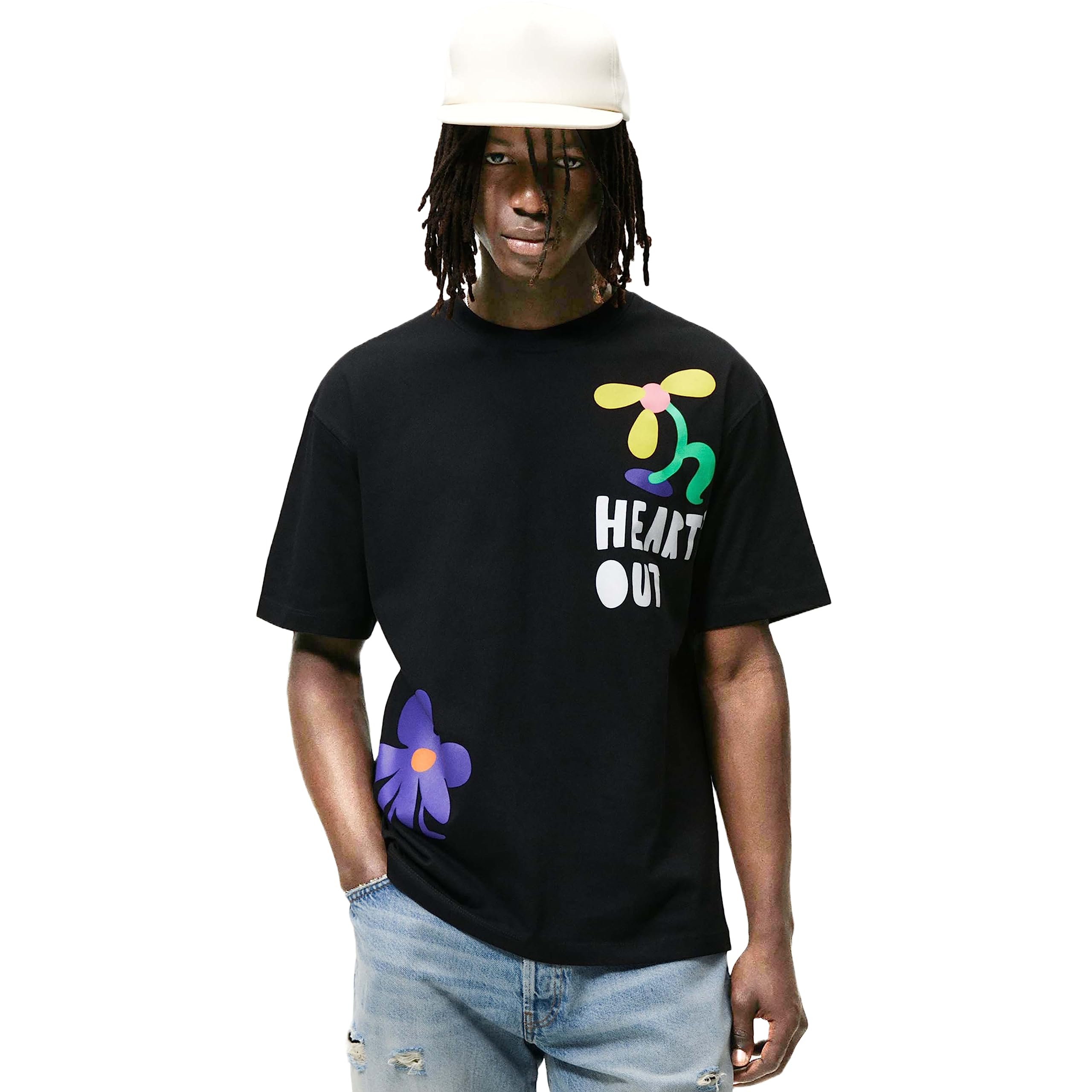 London Hills Men's Cotton Oversized Fit Casual Printed Round Neck, Oversized Longline Drop Shoulder Boho Style T-Shirt