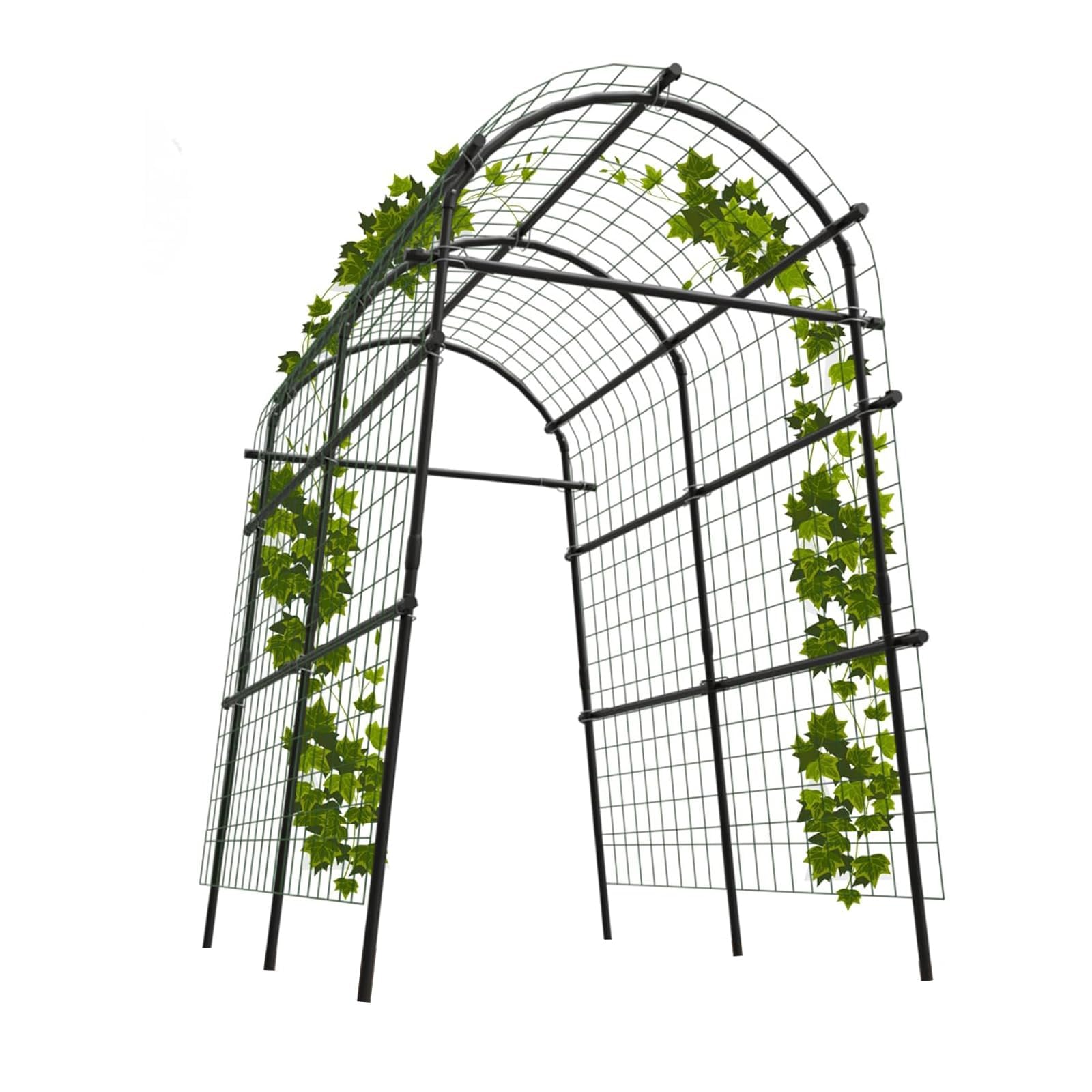 Arco da Giardino per Piante Rampicanti, 228cm (7.5FT) Traliccio in Metallo Rivestito in PE Antiruggine, Supporto Robusto 7.1kg per Rose, Cetrioli, Viti e Decorazione Matrimonio, Nero/Verde
