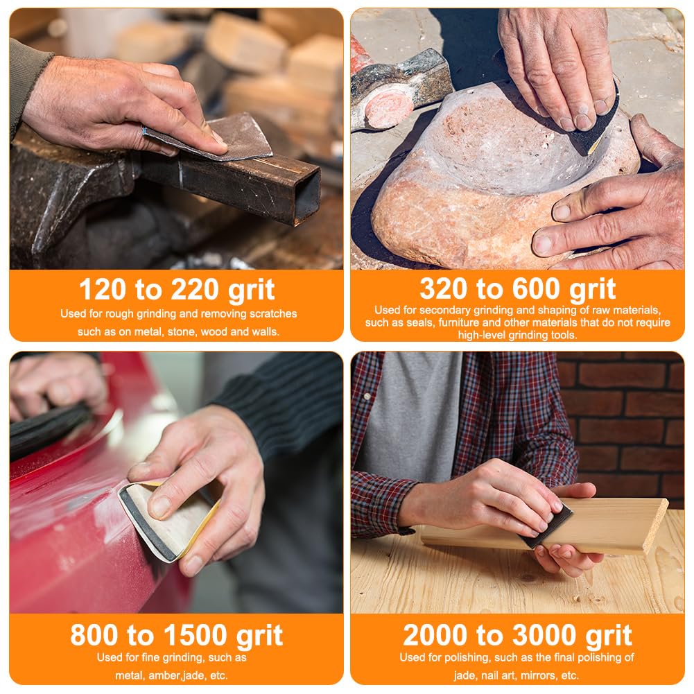 URAQT Kit da 36 Pezzi Carta Abrasiva,Carta Vetrata in Grane 150/240/320/400/600/800/1000/1200/1500/2000/2500/3000, Impermeabile Levigatura a Secco e Umido Sandpaper per auto, mobili in legno, metallo