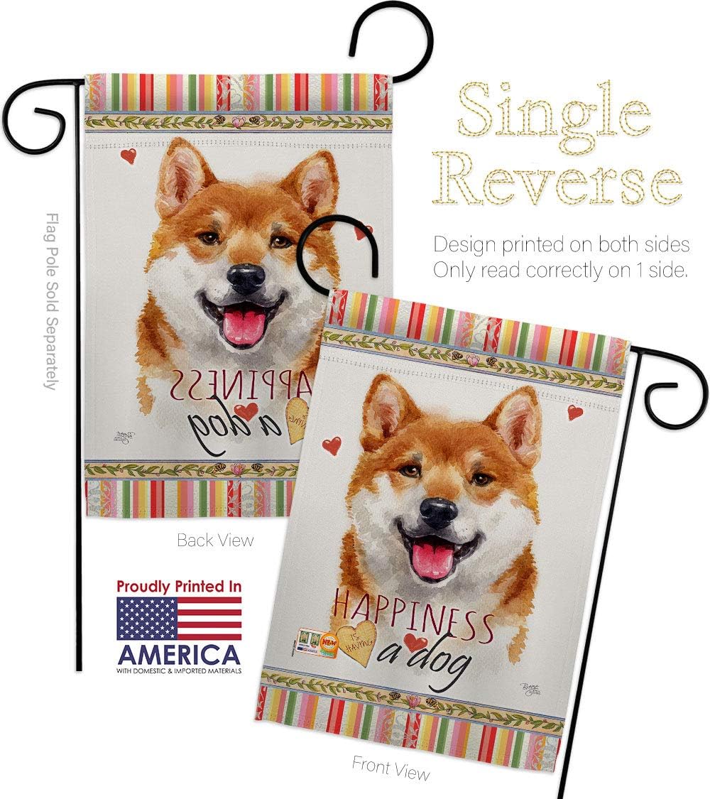 Shiba Inu Happiness Garden Flag Set Wall Holder Animals Dog Puppy Spoiled Paw Canine Fur Pet Nature Farm Animal Creature Small Decorative Gift Yard House Banner Made In USA 13 X 18.5