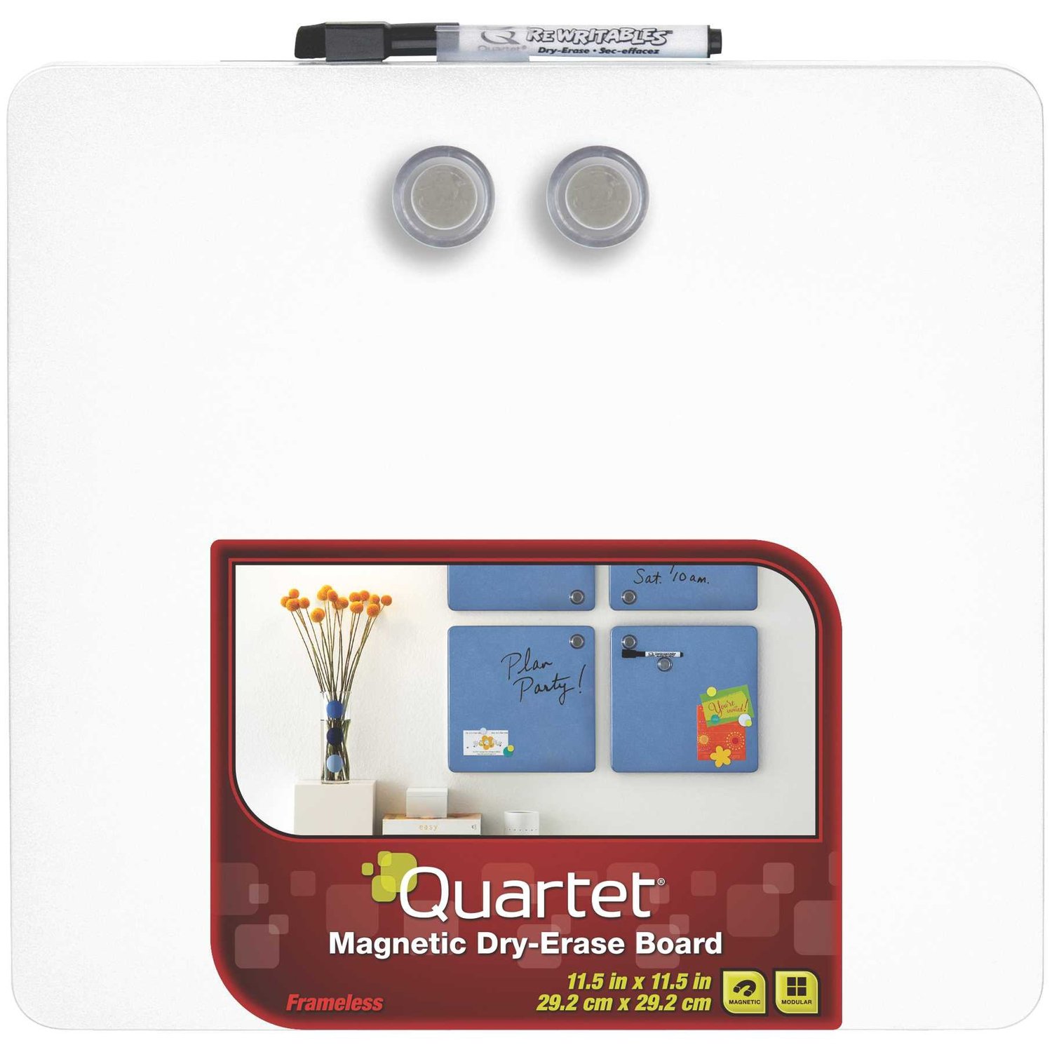 Quartet Magnetic Dry-Erase Boards, Tin Square, 11.5 x 11.5 Inches, White (TSQ1212-WTS)