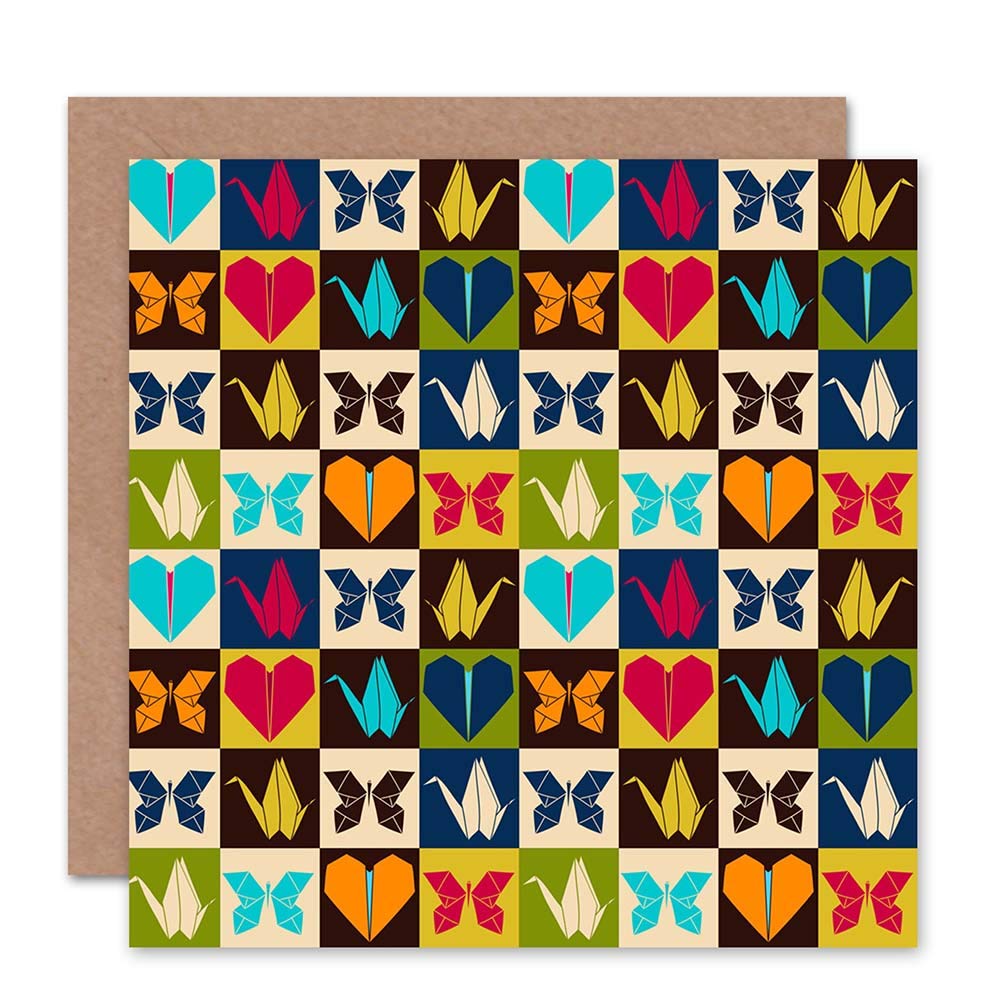 Wee Blue Coo ORIGAMI SWAN HEART BUTTERFLY COLOUR BLANK GREETINGS BIRTHDAY CARD ART