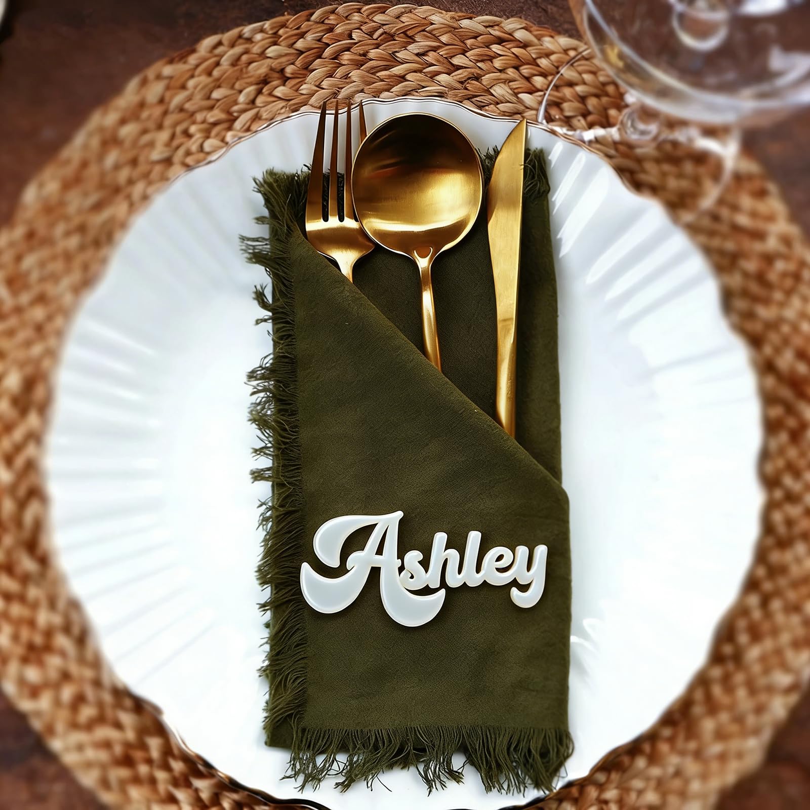 Segnaposto personalizzato per matrimonio, tagliato al laser, in acrilico, personalizzabile con nome per compleanno, segnaposto natalizio (bianco, 100 pezzi)