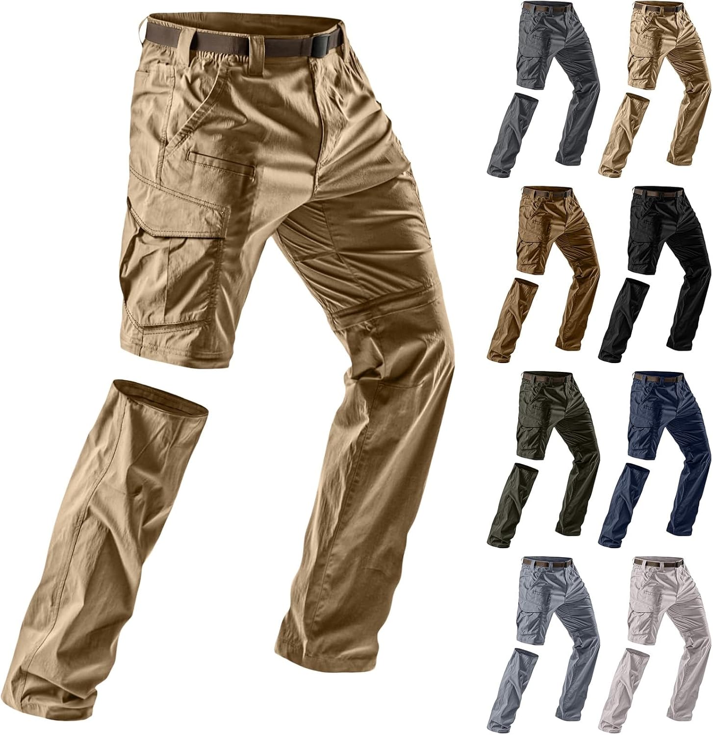 Mens Convertible Cargo Tactical Hiking Pants,Water Resistant Zip Off Lightweight Stretch Work Pants Multi Pocket Outdoor