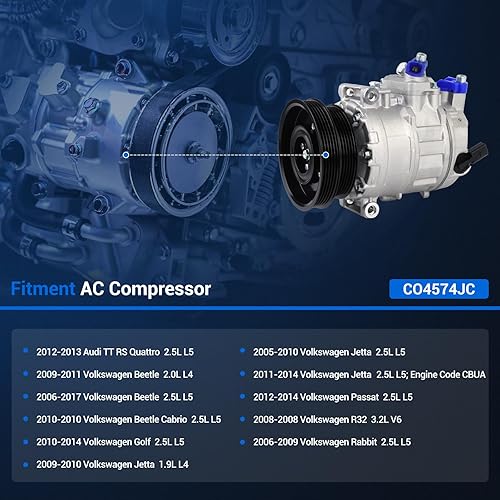 Miniatura 2 de Autoround Compresor de aire acondicionado con embrague compatible con Volkswagen Jetta 2005-2014Beetle 2006-2017Passat 2012-2014Golf 2010-2014Rabbit
