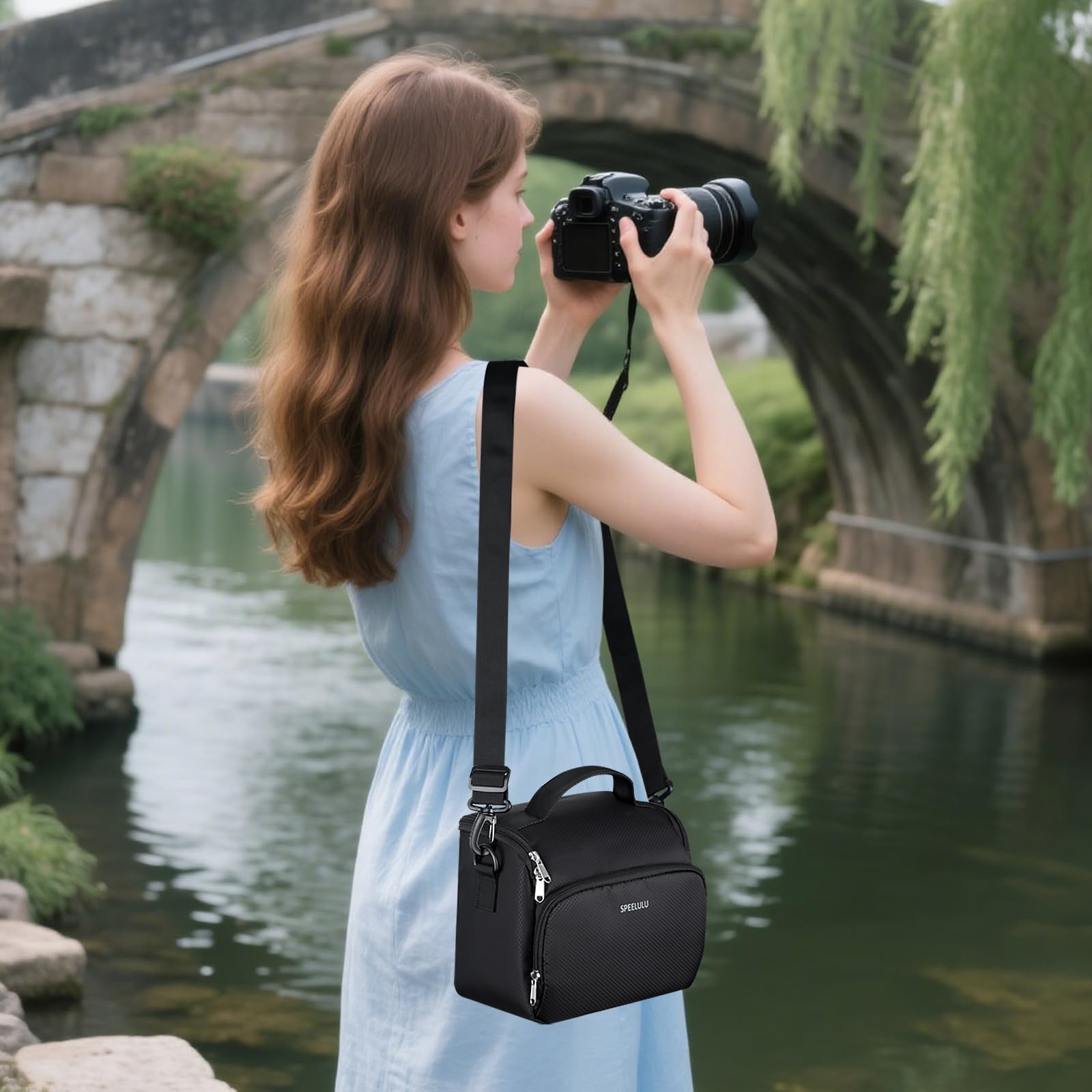 Sac de rangement compact pour appareil photo - Sac à bandoulière pour appareil photo reflex numérique et sans miroir - Compatible avec Sony, Canon, Samsung, Fuji, Panasonic, Casio, Nikon