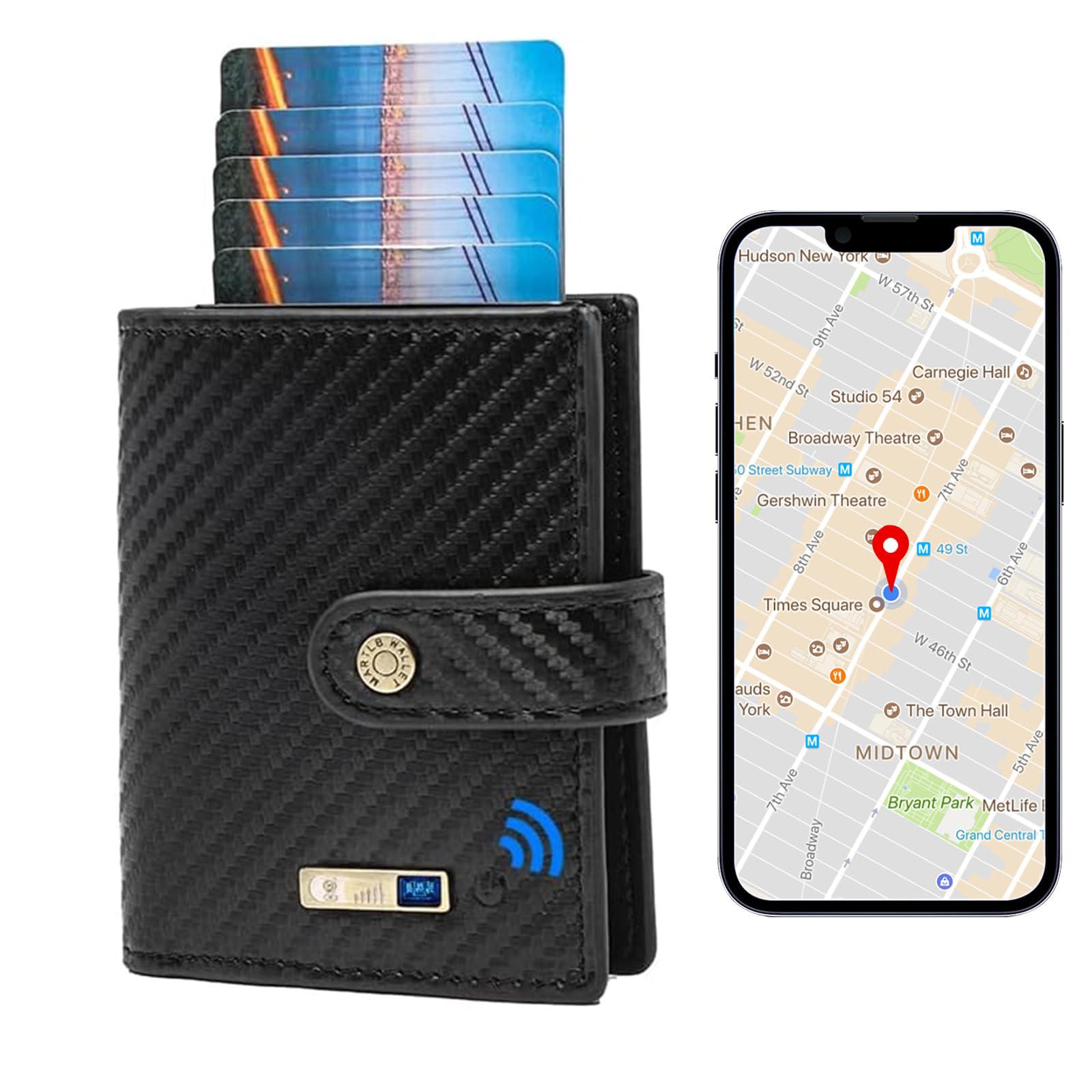 SMART CC Anti-Lost Bluetooth Wallet Tracker & Finder, Slim Wallets for Men, Minimalist Mens Wallet Credit Card Holder Gifts with Box (Carbon Black)