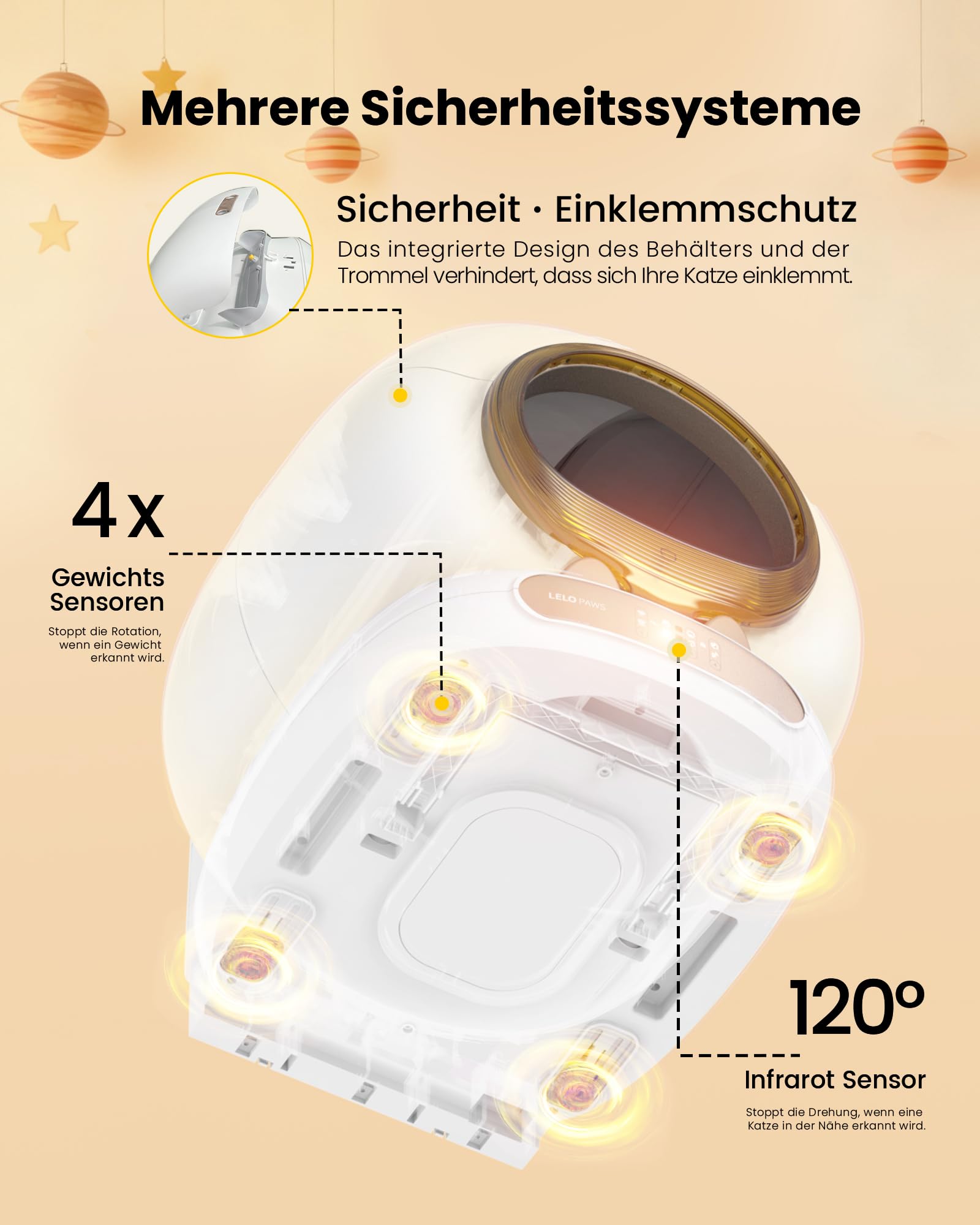 Selbstreinigende Katzentoilette mit Türvorhang, 65L+9L Katzenklo Selbstreinigend mit Müllbeutel, Matte, APP Steuerung, Desodorieren, Elektrisches Katzenklo für Mehrere Katzen, Golden