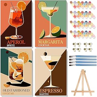 4 Pack Paint by Numbers with Frame-Wooden Easel,Cocktail Paint by Number...
