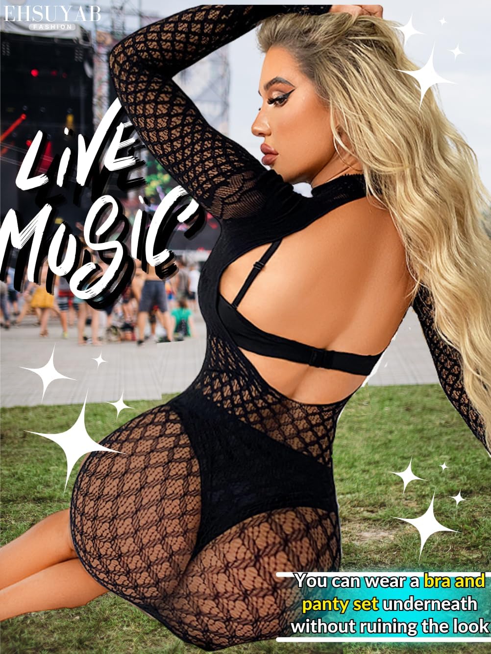 Rave Outfits for Women, Mini Bodycon Backless Fishnet Dress Night Out - Image 6
