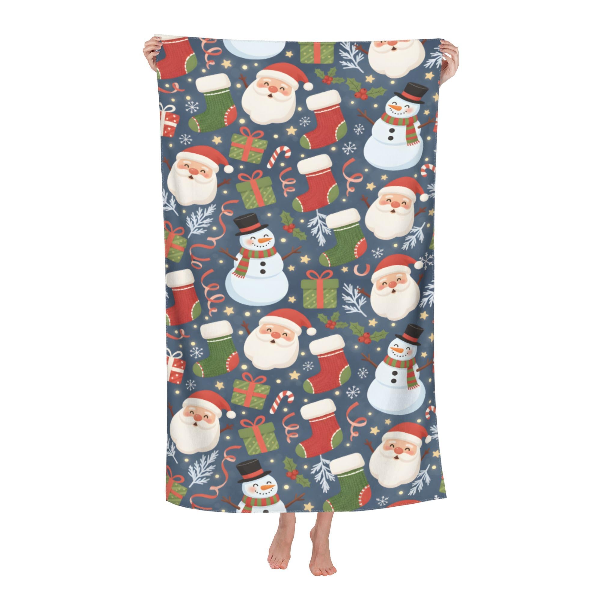 peiyeety Cheerful Santa and Snowman Soft Bath Towels Absorbent Bathroom Towel for Beach Hotel Gym Spa Shower