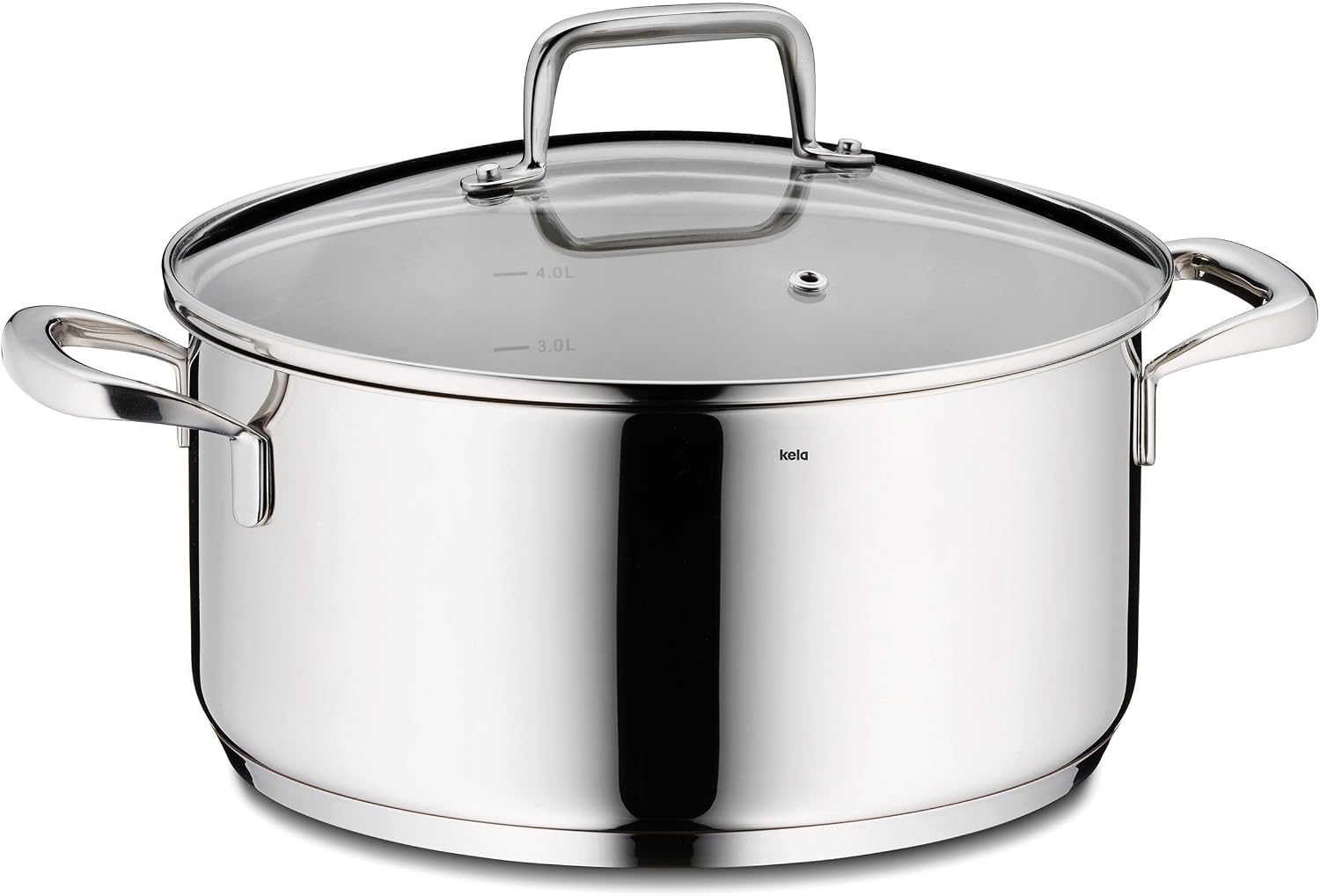 kela Covered Sauce Pot, Stainless Steel Pot, 5 QT, Glass Lid with Handle, Outlet Valve for Steam, Folded Edge for Secure Closure, Optimal Heat Distribution, Flavoria Collection