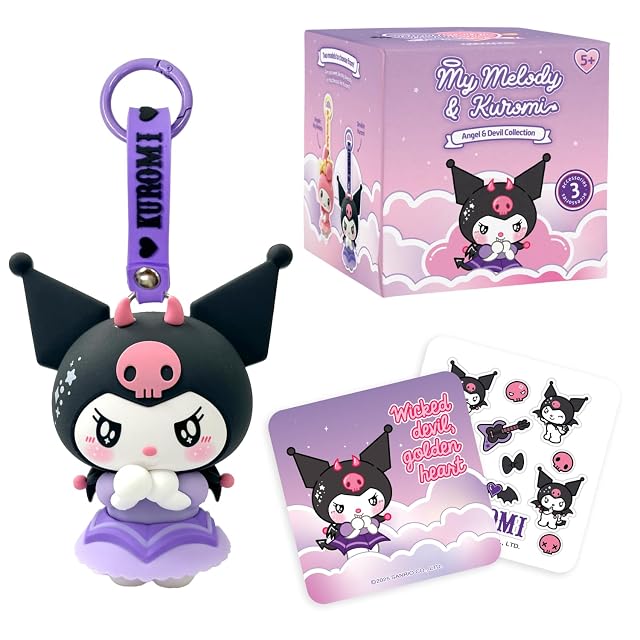 Kuromi Diablo Figura con Llavero y Accesorios - Kuromi y My Melody Colección Angel&Devil