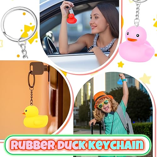 Miniatura 6 de Deekin 24 llaveros de goma de pato de 2.17 pulgadas, diseño chirriante de pato de crucero, cadenas 3D a granel para regalo de fiesta de carnaval