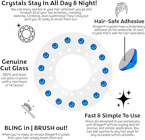 Miniatura 3 de blinger Glimmer - Paquete de recambio  5 discos  75 cristales de vidrio cortados con precisión  Gemas deslumbrantes para el cabello  Adhesivo seguro