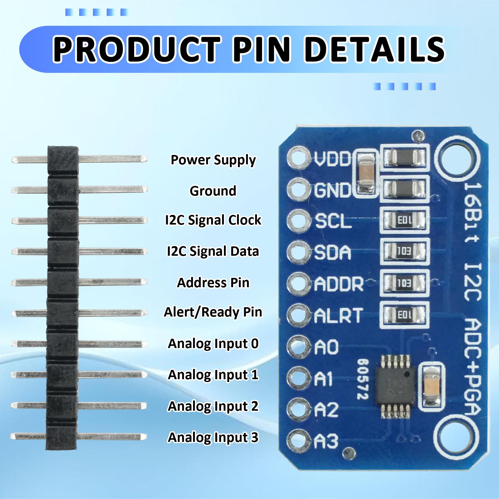 Modulo Convertitore ADC 16bit 4 Canali,analogico-digitale Modulo scheda di sviluppo,convertitore analogico digitale ADS compatibile con Arduino e Ra-Pi (5PCS)