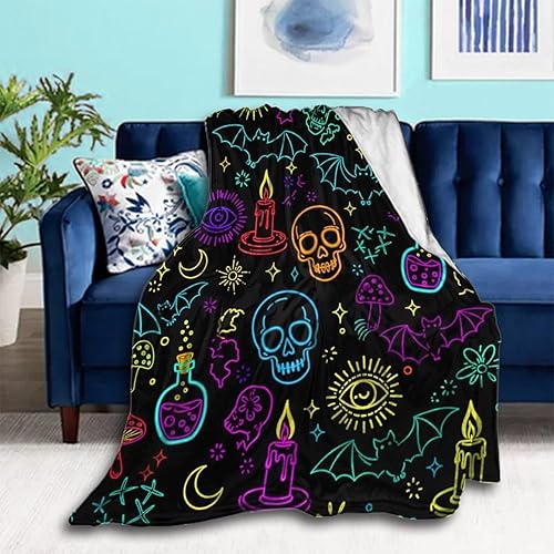 Manta de franela ligera para hombres y niños, compatible con bruja mágica gótica, manta de otoño pequeña y grande, bonita manta de forro polar para