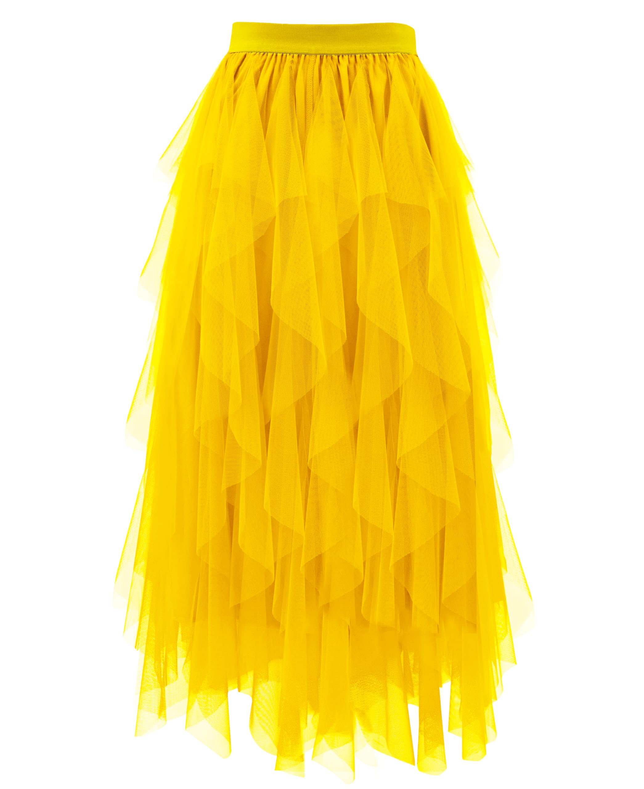 Girstunm Layered Mesh Skirt for Women Midi Length High Waisted A-line Skirts Fairy Halloween Costume