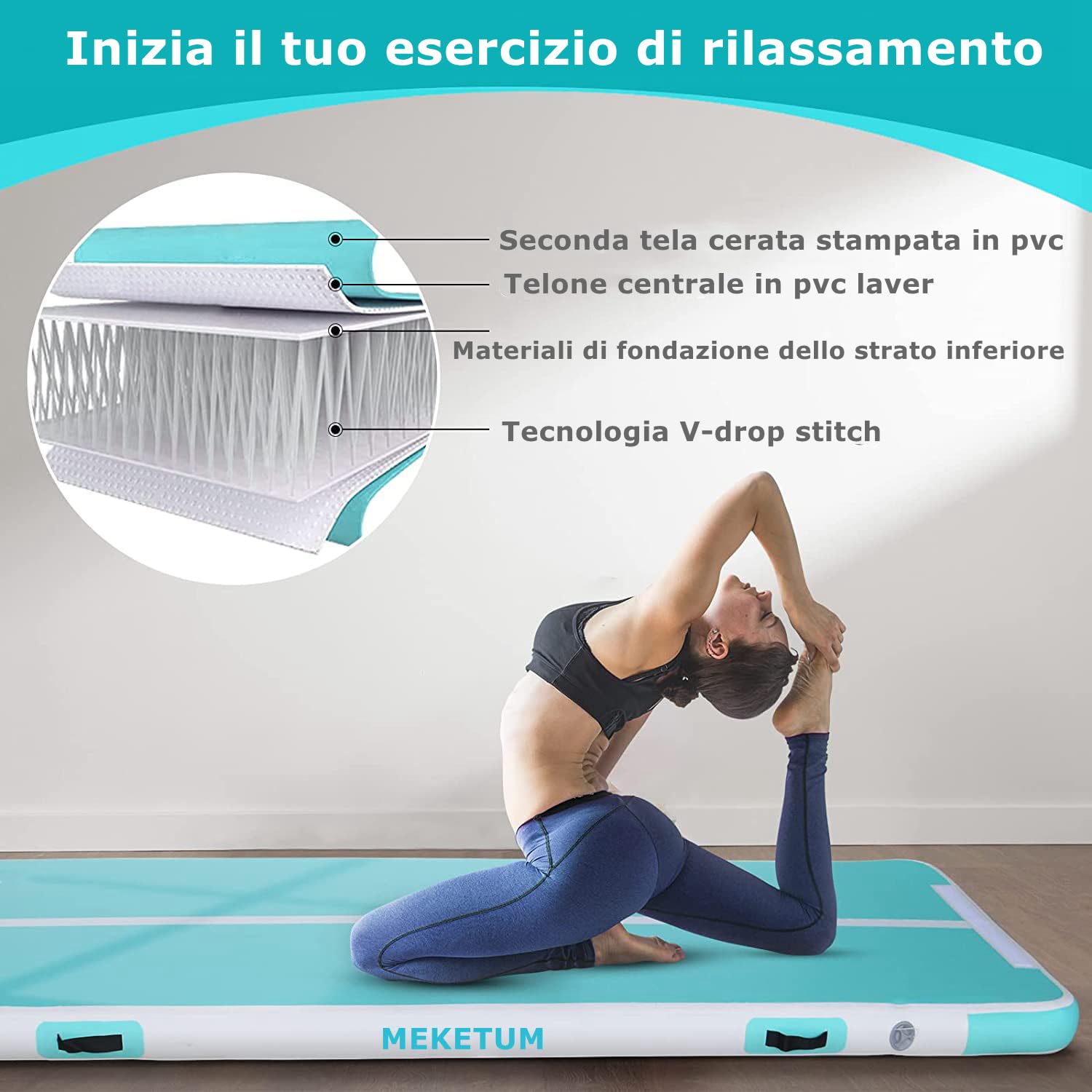 Air Track Tappetino Ginnastica Artistica 2 3 4 5 6 Metri 10/20CM Spessore Materasso Ginnastica da Casa/Yoga/Formazione/Cheerleading/Divertimento Acqua con Pompa