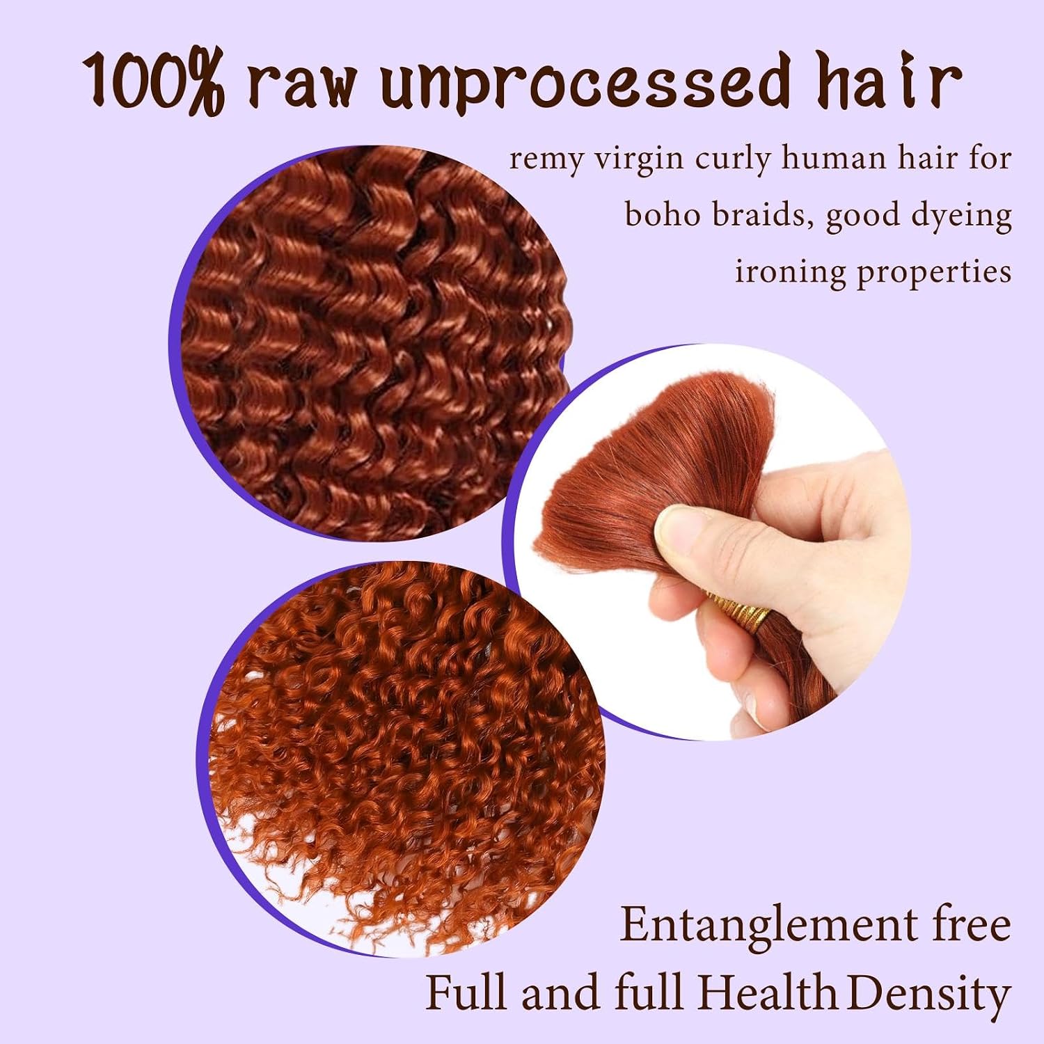 350 Human Hair for Boho Braids 26 Inch Boho Hair for Braiding 2 Bundles 110g 12A Ginger Curly Boho Braids for Human Hair Bulk (Ginger350, 26inch)