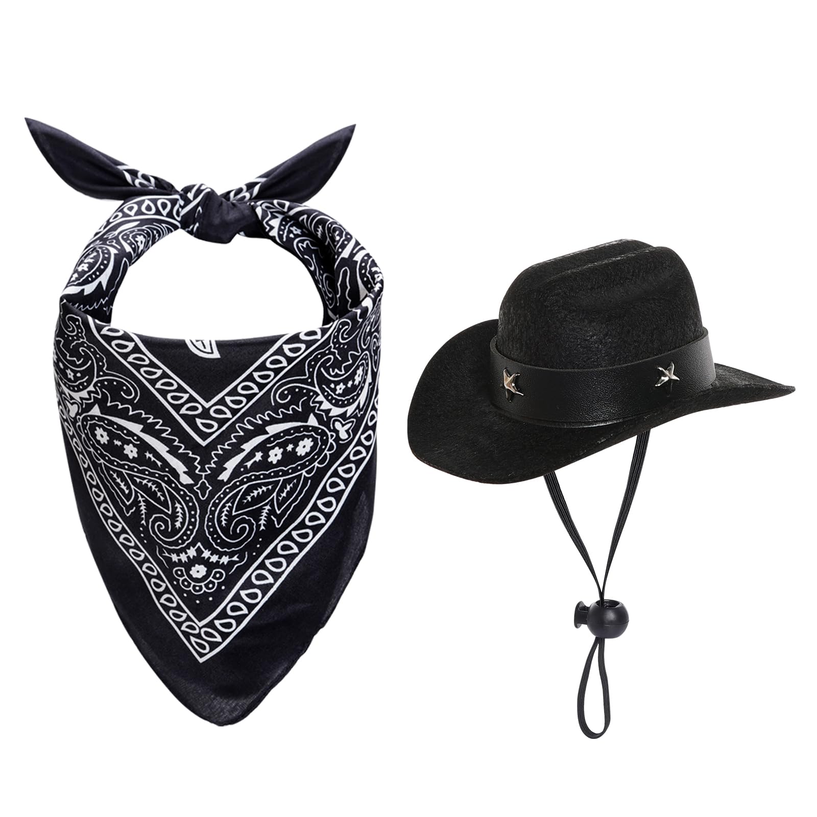 Dog Cowboy Hat with Star Decoration Dog Cowboy Costume for Small Pet Dogs Cat Cowboy Hat with Bandana Scarf Set Party Accessories (Black, Small)