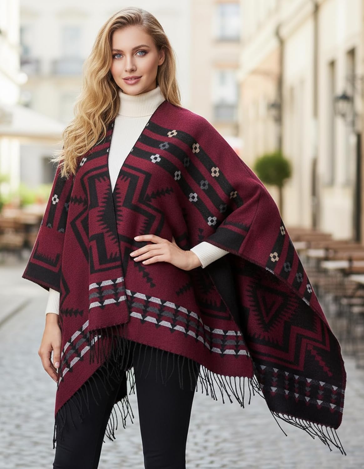Women's Shawl Wraps Open Front Poncho Cape Oversized Sweaters Casual Cardigan Shawls for Fall Winter - Image 6