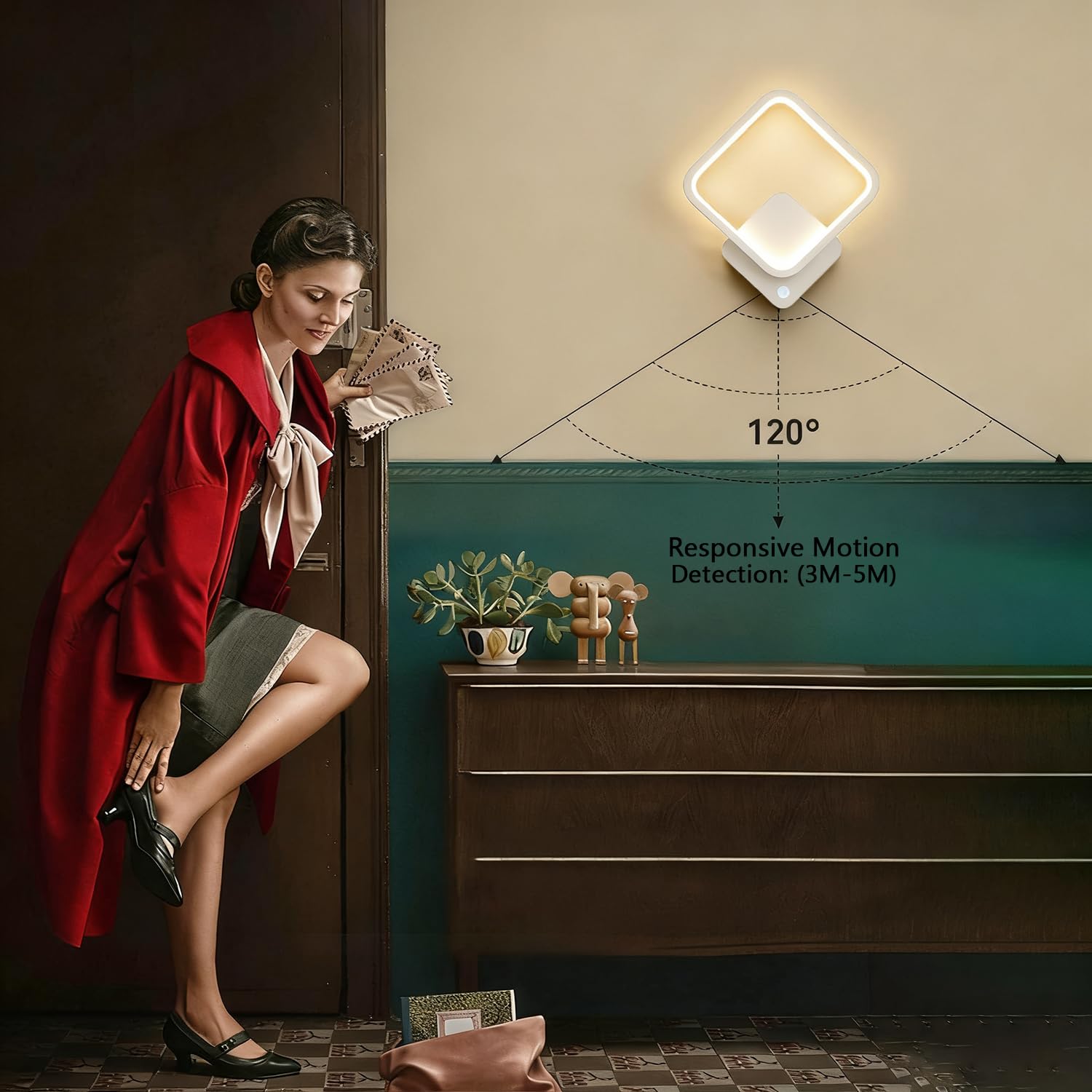 Wandlampe mit Bewegungsmelder Innen LED 18W Modern Wandleuchte aus Aluminium Weiß Wandlicht mit Bewegungssensor 3000K Wandbeleuchtung für Flur Korridor Treppenhaus Balkon Wohnzimmer Schlafzimmer Lampe