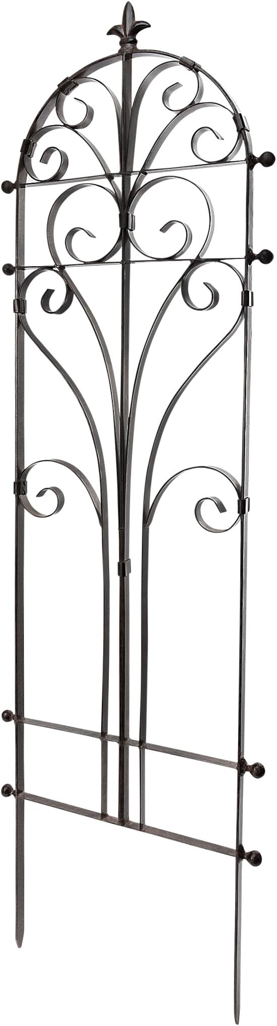 Metal Garden Trellis 58" Installed Height — 24-Lb Heavy Duty Iron Climbing Trellis for Roses, Ivy & Clematis — 70" Overall with Ground Spikes
