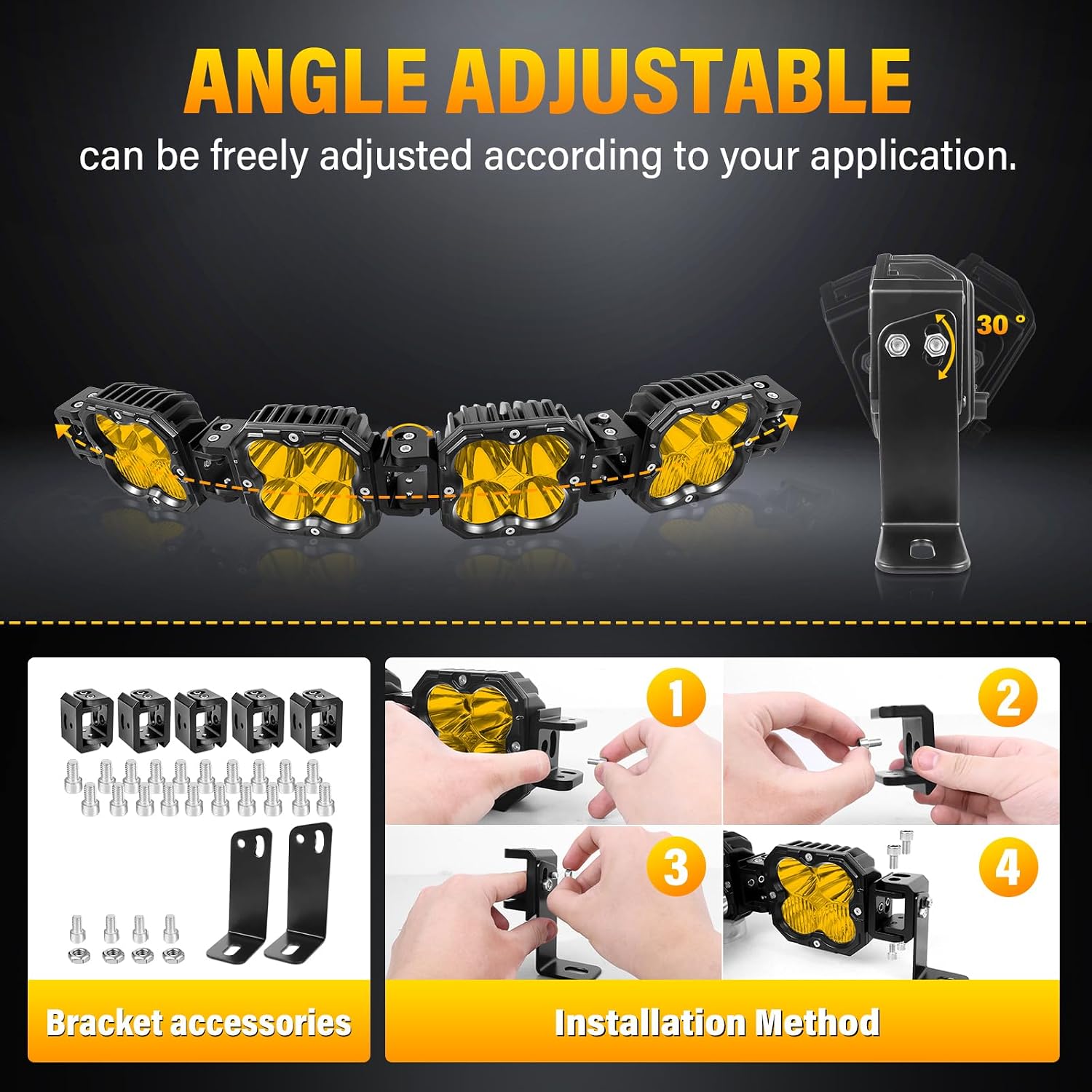 Willpower 27 inch 120W Yellow Straight Curved Adjustable & Linkable LED Light Bar with Wiring, Spot Flood Beam Off Road 4X4 Driving Fog Lights for 12V 24V Vehicle 4WD Car UTV SUV Truck Tractor Trailer