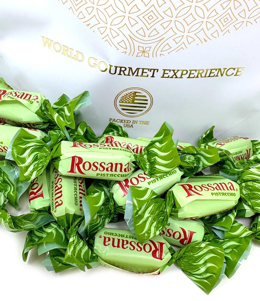 SweetGourmet Rossana Pistachio Paste Center Filled Hard Candy, Italian Wrapped Candy, 3 Pounds
