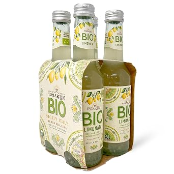 Tomarchio Organic Sicilian Lemon Soda, 4 x 9.3 Fl Oz 275ml Italian Sparkling Fruit Juice Drink, Limonata, Glass Bottle. Vegan Pack of 1