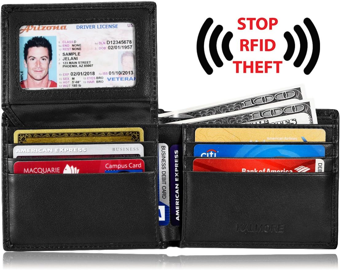 KALMOR Men's RFID Blocking Extra Slim Multi-Card Leather Bifold Pocket Wallet with Id Window - Image 2