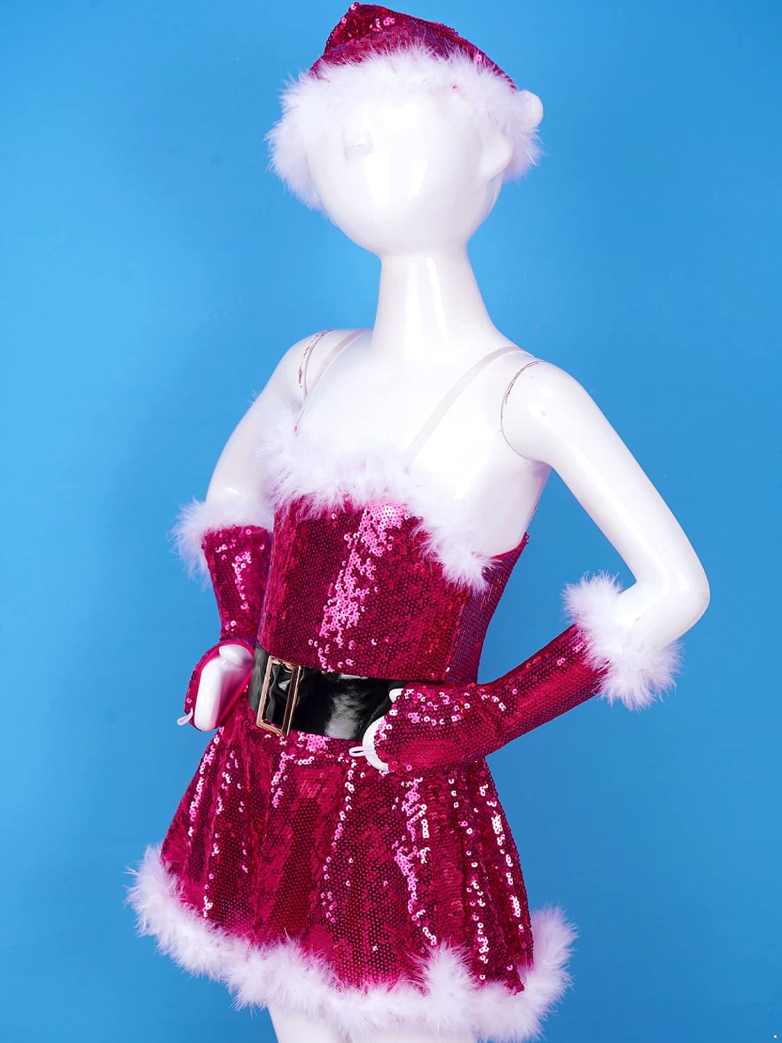 Girls' Sequins Ballet Dance Figure Ice Skating Leotard Dress Christmas Holiday Santa Claus Costume