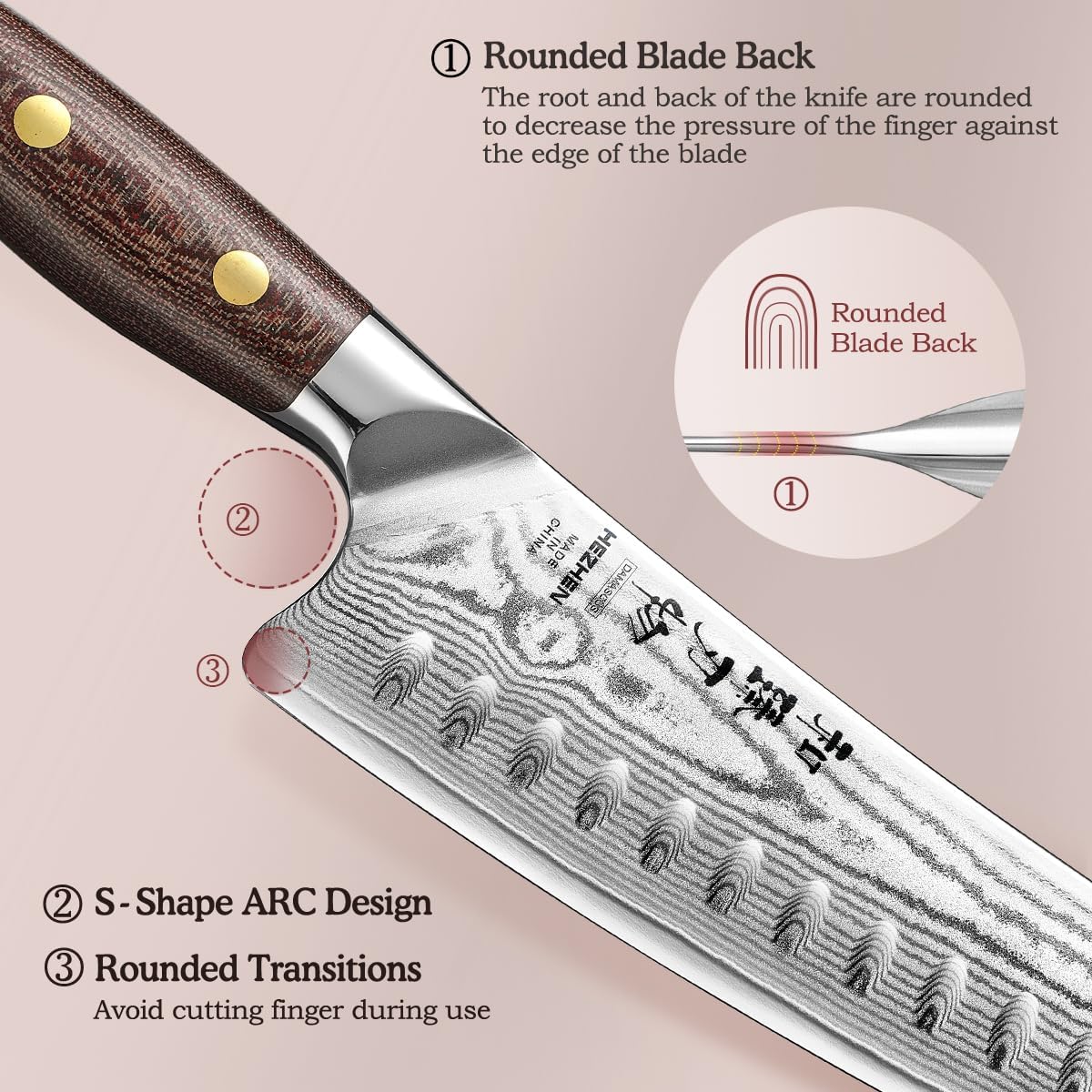 HEZHEN Santoku Knife with Wooden Sheath,7.3 Inches, 67 Layers Damascus Steel Kitchen Knife for Professional Chefs and Family, Micarta Handle,Gift Ready