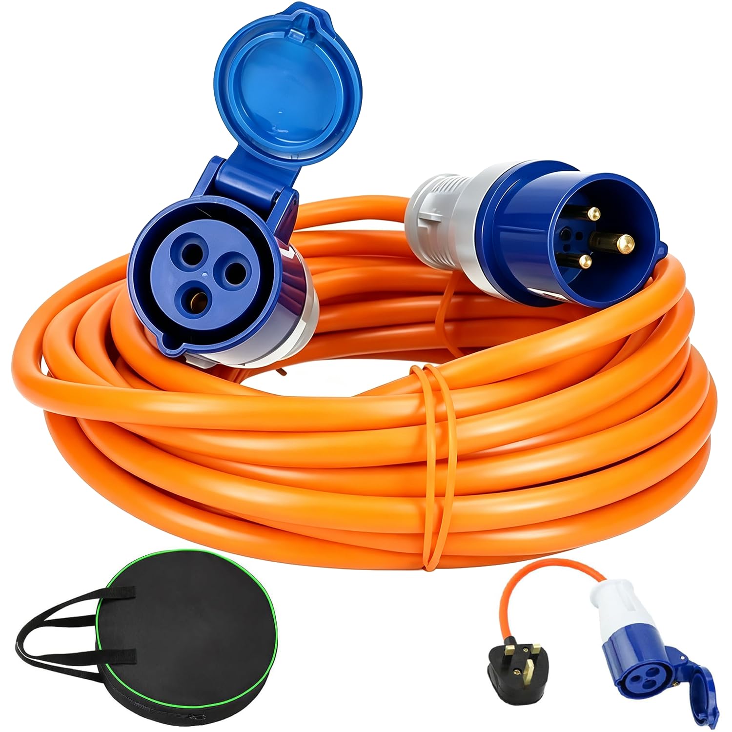 Cable de conexión para caravana de 25 m, cable de extensión de camping 16 A, enchufe de 3 pines, cable de alimentación eléctrico impermeable para caravana con bolsa de transporte, cable de extensión