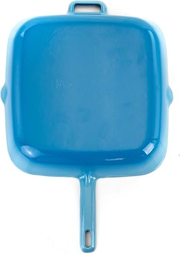 Miniatura 5 de Megachef Sartén de hierro fundido esmaltado con prensa de parrilla a juego, 11 pulgadas, azul