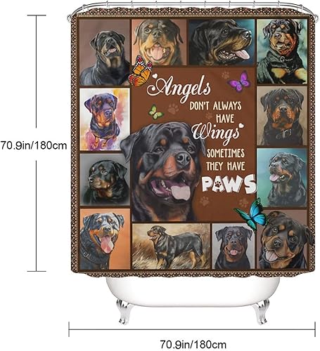 Miniatura 2 de My Angel Dog Rottweiler - Juego de 4 cortinas de ducha con alfombras, tapa de inodoro y alfombrilla de baño, 12 ganchos